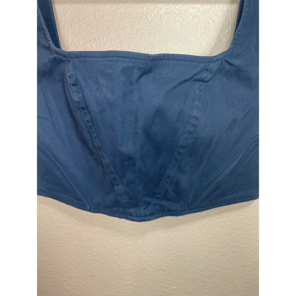 Free People Navy Blue Corset Crop Top Square Neck Zip Back Size 4 - Picture 6 of 9